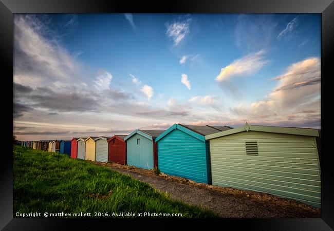 Frinton On Sea Beach Hut Sky Framed Print by matthew  mallett