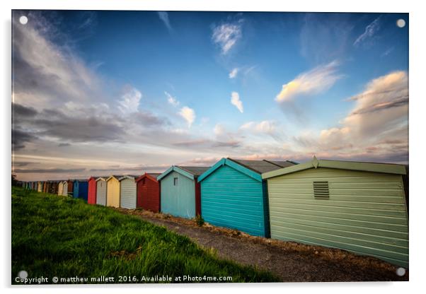 Frinton On Sea Beach Hut Sky Acrylic by matthew  mallett