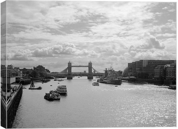 Tower Bridge and HMS Belfast in Black and White Canvas Print by Chris Day