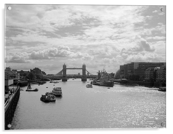 Tower Bridge and HMS Belfast in Black and White Acrylic by Chris Day