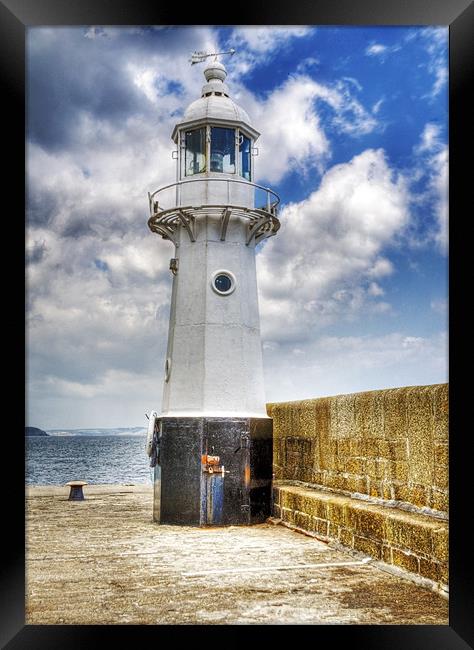 Mevagissey outer harbour Lighthouse Cornwall Framed Print by Mike Gorton