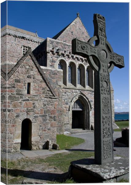 Iona Abbey and Celtic Cross Canvas Print by Jacqi Elmslie
