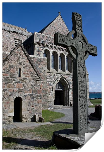 Iona Abbey and Celtic Cross Print by Jacqi Elmslie