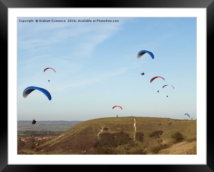 Paragliding at Dunstable Downs Framed Mounted Print by Graham Custance