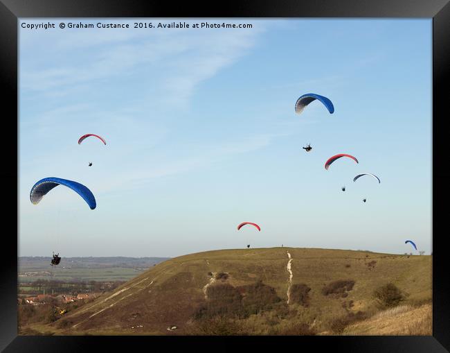 Paragliding at Dunstable Downs Framed Print by Graham Custance