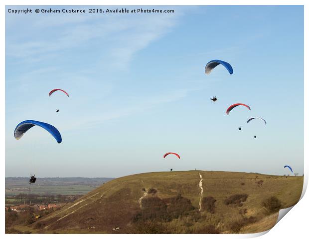 Paragliding at Dunstable Downs Print by Graham Custance