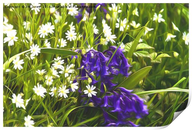 Artistic Greater Stitchwort and Bluebells Print by Jim Jones