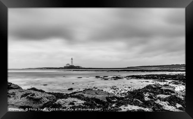 St. Mary's Lighthouse in Mono Framed Print by Naylor's Photography