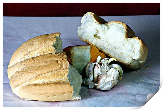 Bread and garlic Print by Jose Manuel Espigares Garc