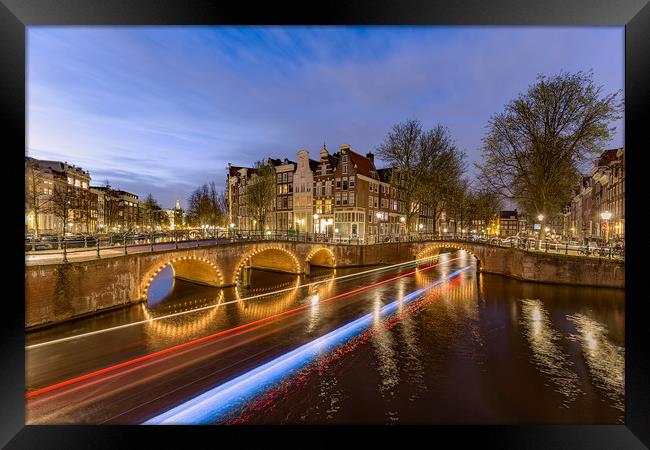 Amsterdam canal by night Framed Print by Ankor Light
