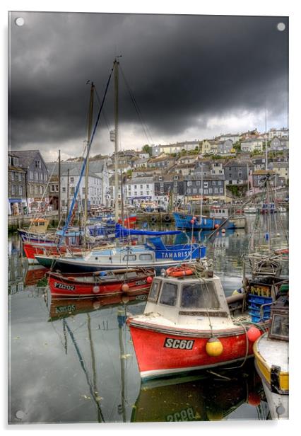 Mevagissey Inner harbour Cornwall Acrylic by Mike Gorton