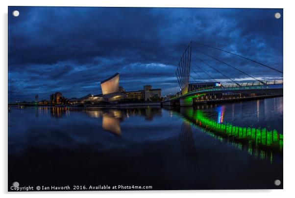 Salford Quays, Lowry, Imperial War Museum Panorama Acrylic by Ian Haworth