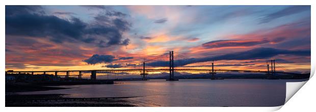 Majestic Sunset on the Forth Bridges Print by Tommy Dickson