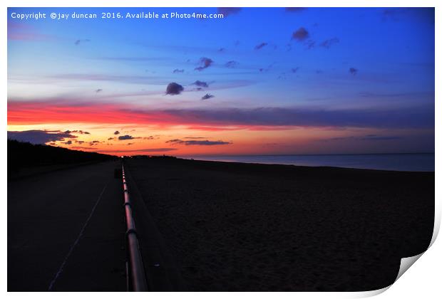 sunset on cleethorpes beach Print by jay duncan