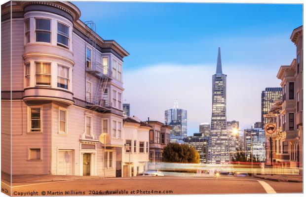 San Francisco Skyline Viewed Along Montgomery Stre Canvas Print by Martin Williams
