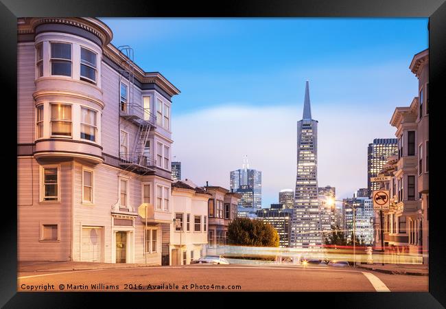 San Francisco Skyline Viewed Along Montgomery Stre Framed Print by Martin Williams