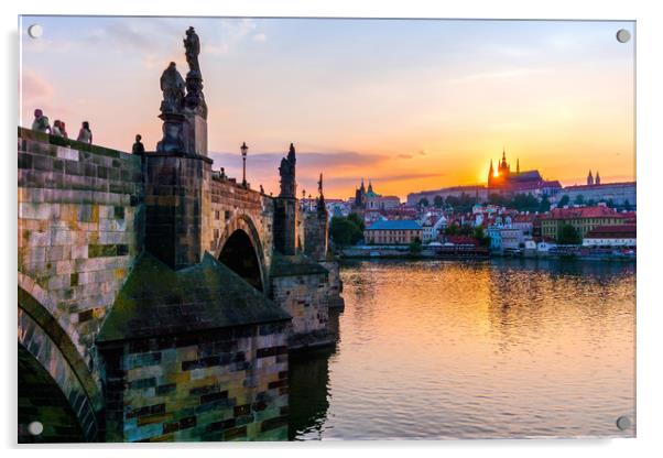 Charles Bridge and St. Vitus Cathedral in Prague Acrylic by Jim Hughes