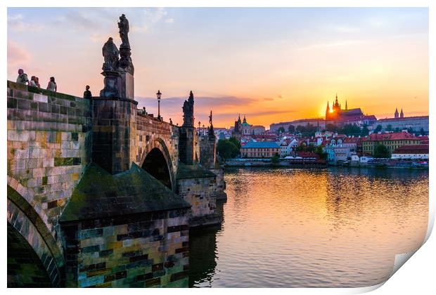 Charles Bridge and St. Vitus Cathedral in Prague Print by Jim Hughes