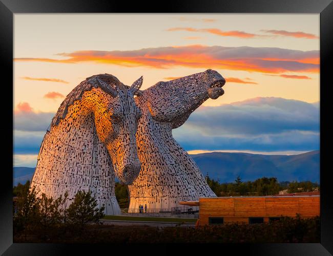 Sunset at the Kelpies. Framed Print by Tommy Dickson