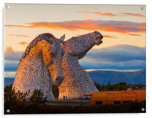 Sunset at the Kelpies. Acrylic by Tommy Dickson