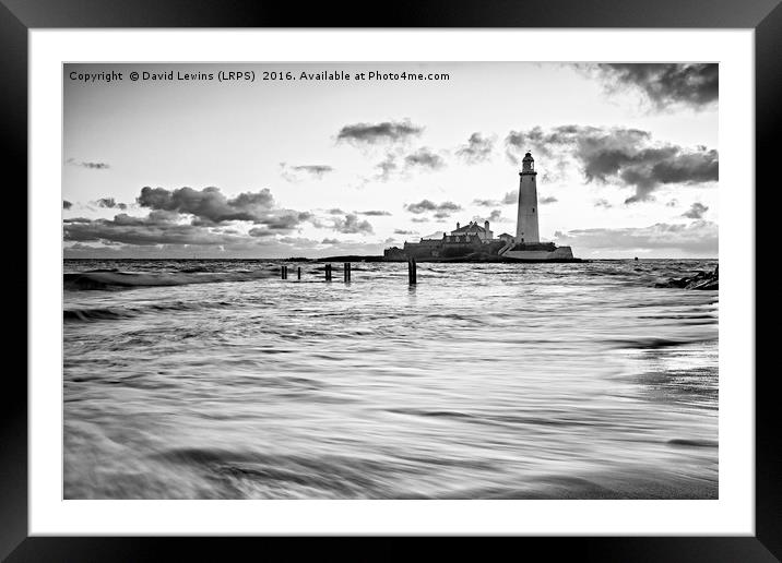 St Mary's Lighthouse - Black and White Framed Mounted Print by David Lewins (LRPS)