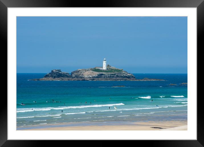 Godrevy Lighthouse Cornwall Framed Mounted Print by David Wilkins