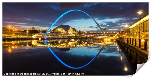 Millennium bridge at blue hour, Newcastle-upon-Tyn Print by Daugirdas Racys