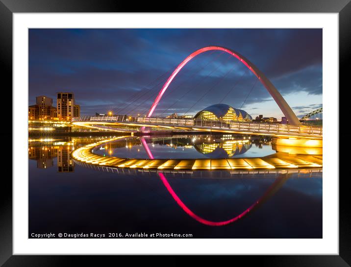 Millennium bridge at night, Newcastle-upon-Tyne Framed Mounted Print by Daugirdas Racys