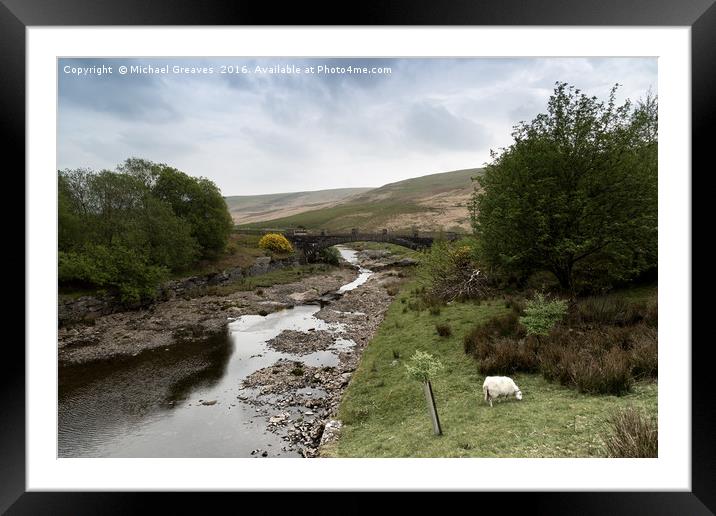 Afon Claerwen with Bridge. Welsh countryside. Framed Mounted Print by Michael Greaves