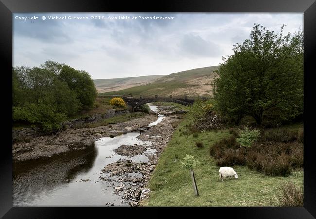 Afon Claerwen with Bridge. Welsh countryside. Framed Print by Michael Greaves