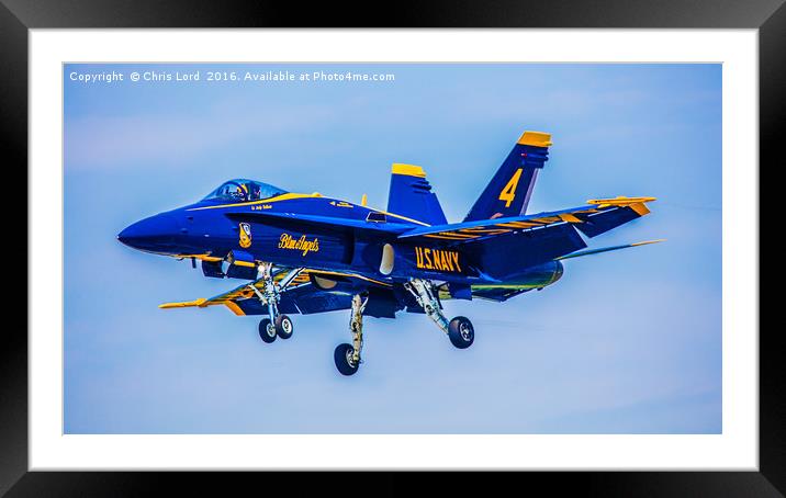 US Navy Blue Angel No4 Landing At Republic Airport Framed Mounted Print by Chris Lord