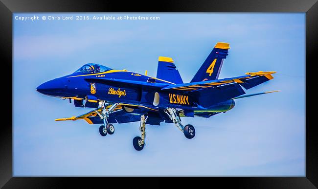 US Navy Blue Angel No4 Landing At Republic Airport Framed Print by Chris Lord