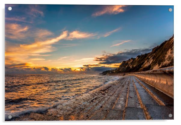 Bonchurch Seawall Sunset Acrylic by Wight Landscapes