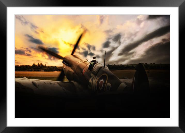 Spitfire Sunset Silhouette Framed Mounted Print by J Biggadike