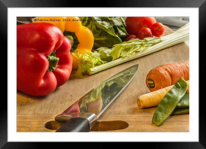 Vegetables on chopping board Framed Mounted Print by Fabrizio Malisan