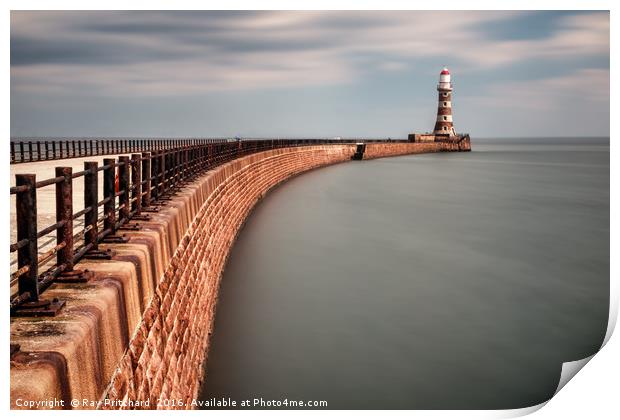Roker Pier in the Sun Print by Ray Pritchard
