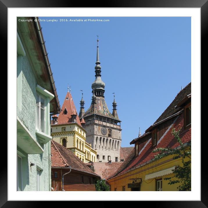 Sighisoara, Romania, Turnului de Ceas from Stradel Framed Mounted Print by Chris Langley