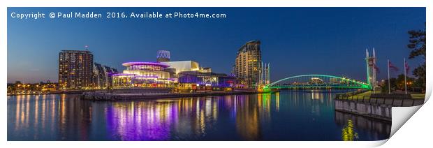 Salford Quays panorama at night Print by Paul Madden