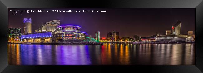 Salford Quays Night-time Panorama Framed Print by Paul Madden