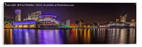 Salford Quays Night-time Panorama Acrylic by Paul Madden