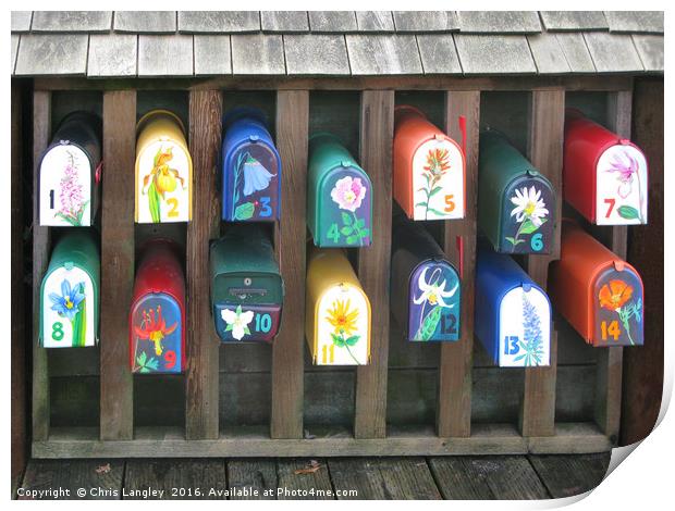Floating Home Marina mailboxes, Granville Island,  Print by Chris Langley