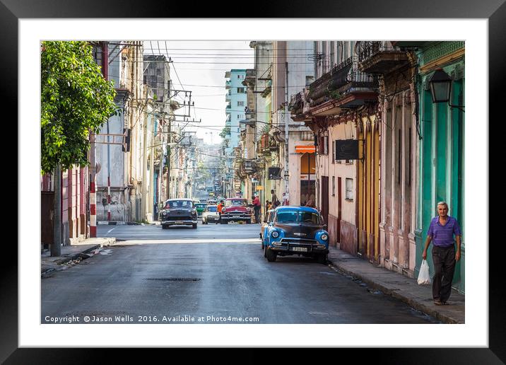 Colours & cars of Centro Havana Framed Mounted Print by Jason Wells