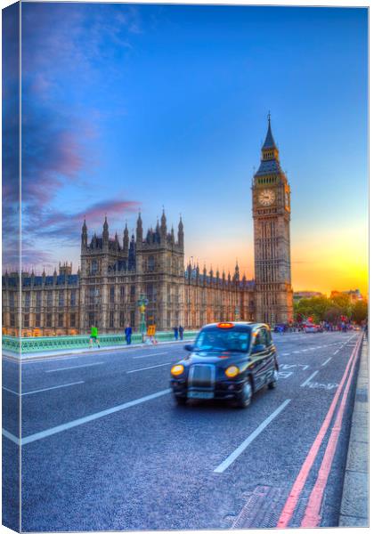 Westminster Bridge And Taxi Canvas Print by David Pyatt