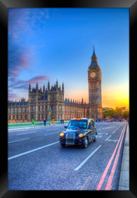 Westminster Bridge And Taxi Framed Print by David Pyatt