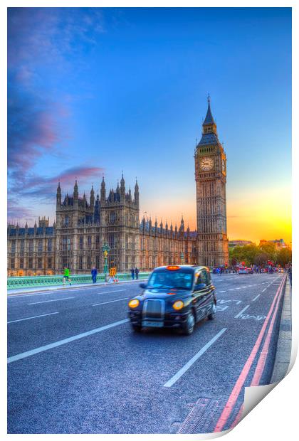Westminster Bridge And Taxi Print by David Pyatt