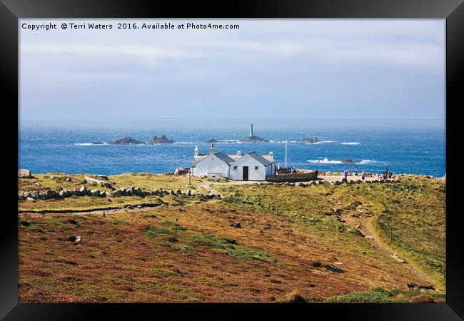 Longships Lighthouse Overlooks Lands End  Framed Print by Terri Waters
