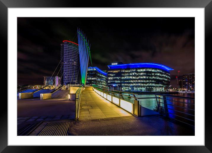 Salford Quays at Night  Framed Mounted Print by Chris Evans