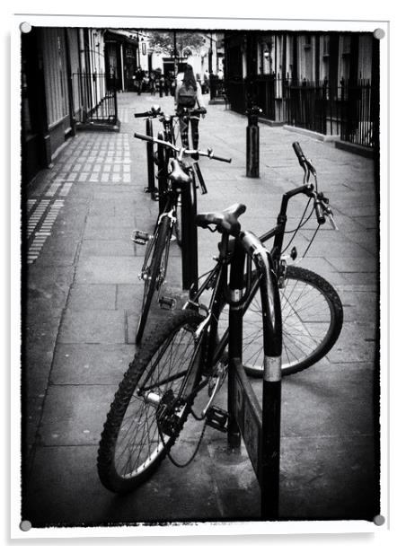 Bicycles in a London Street Acrylic by Lynn Bolt
