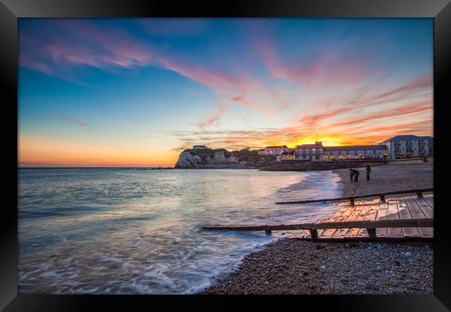Freshwater Beach Sunset Framed Print by Wight Landscapes