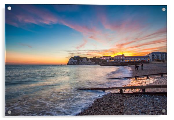 Freshwater Beach Sunset Acrylic by Wight Landscapes
